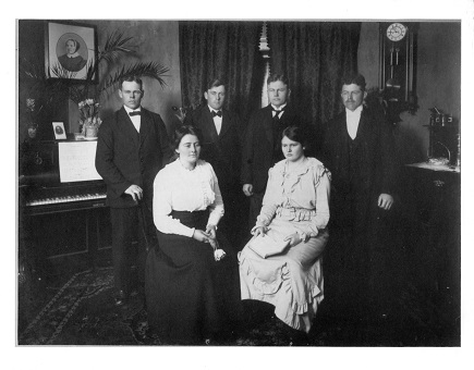 Anne's father and siblings, left to right. Back: Axel Jorgensen (Anne's father), Einar, Alfred, Edward. Front: Hansigne, Julie. Anne's father and siblings, left to right. Back: Axel Jorgensen (Anne's father), Einar, Alfred, Edward. Front: Hansigne, Julie.
