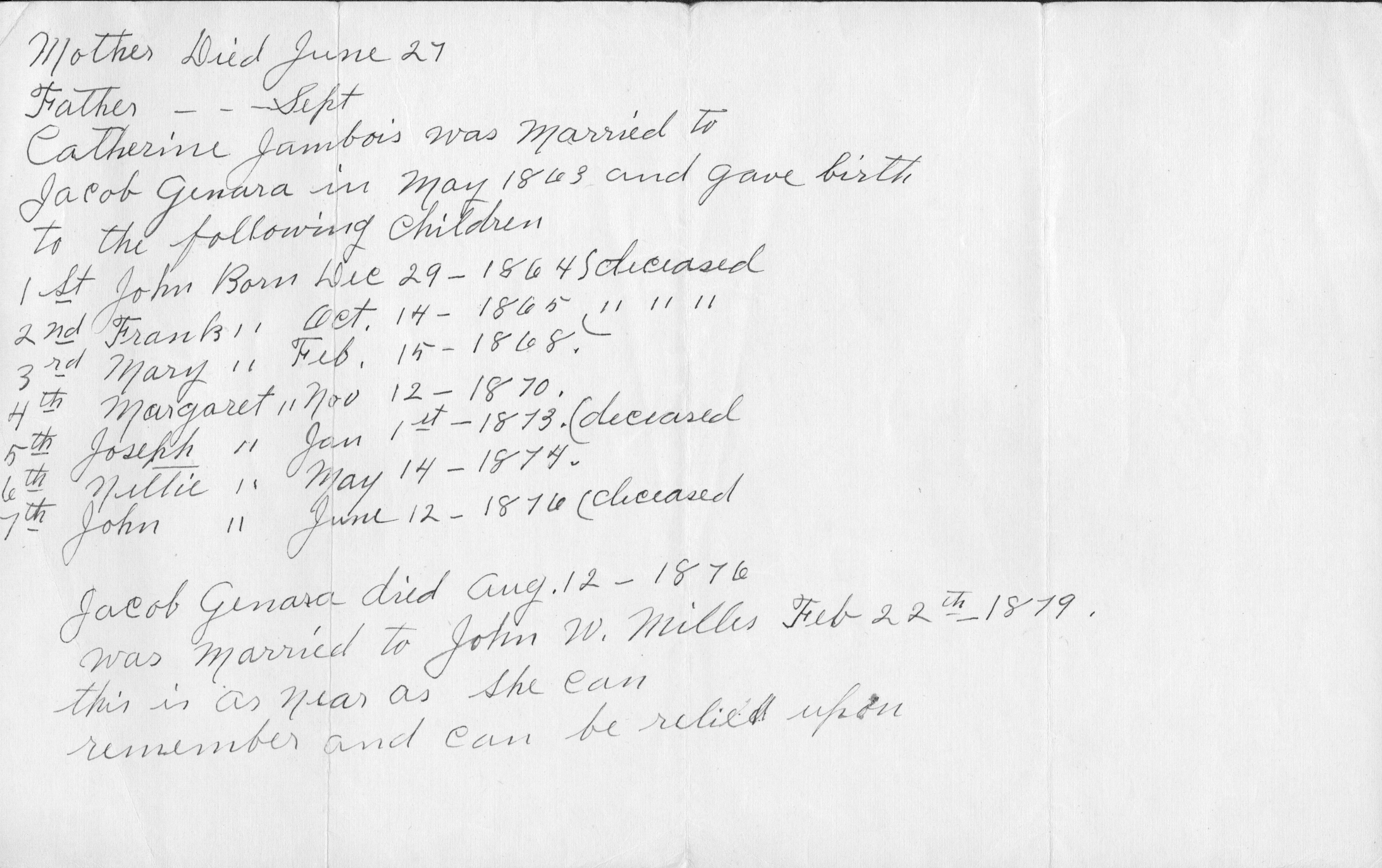 List of information about Cecil's grandmother Nettie's family.