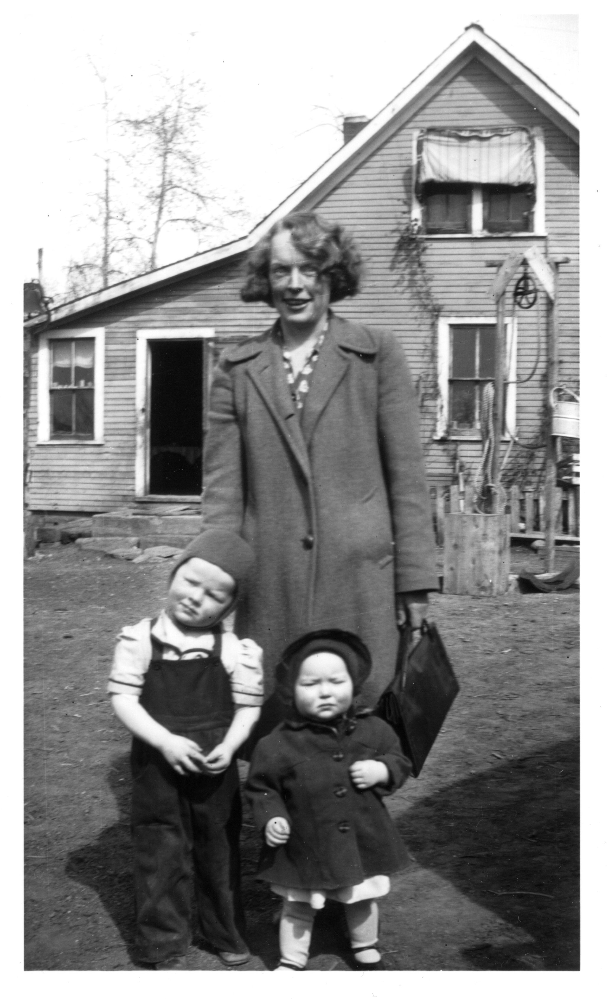 Ethel with Edwin and Jean Brown, in front of Jared and Phoebe Brown’s home – Meanook, 1947 Ethel with Edwin and Jean Brown, in front of Jared and Phoebe Brown’s home – Meanook, 1947