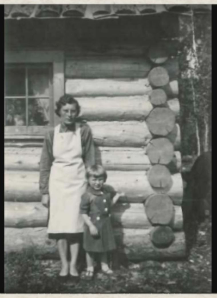 Irene and mother, Hazel Seyfried, outside a lumber camp cook shack, where Irene's mother worked as a cook. Irene and mother, Hazel Seyfried, outside a lumber camp cook shack, where Irene's mother worked as a cook.