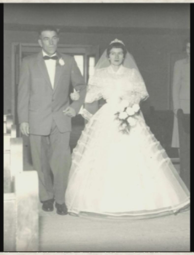 Irene with her father, Lawrence Seyfried, on her wedding day at St. Gabriel's Roman Catholic Church, Athabasca. October 25, 1958 Irene with her father, Lawrence Seyfried, on her wedding day at St. Gabriel's Roman Catholic Church, Athabasca. October 25, 1958