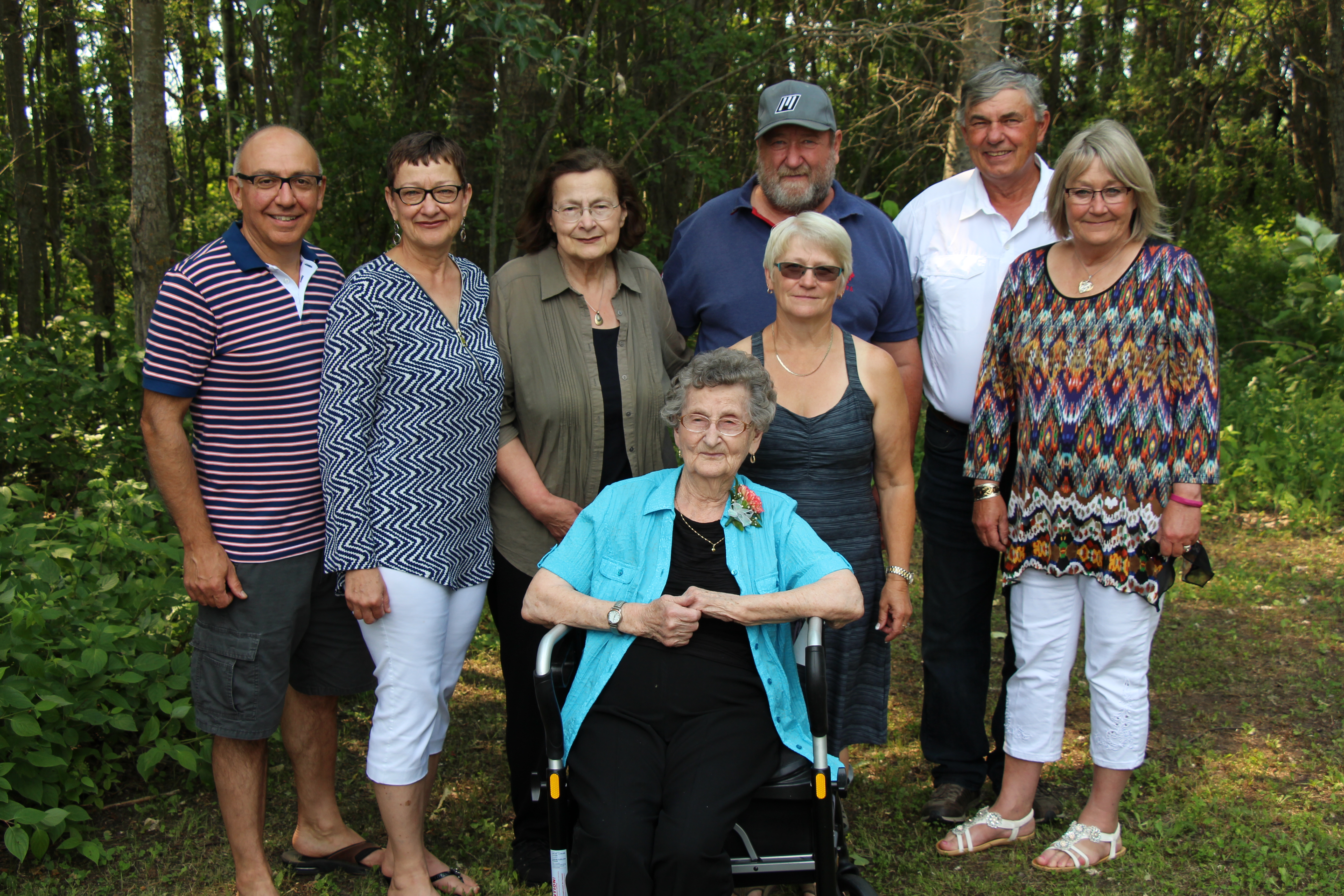Katie's 95th birthday celebration with children and spouses. Left to right: Robert and Shirley Casavant, Patricia Sharko, Ernie and Diana Kuzyk, Allan and Shirley Kuzyk. July 2017. Katie's 95th birthday celebration with children and spouses. Left to right: Robert and Shirley Casavant, Patricia Sharko, Ernie and Diana Kuzyk, Allan and Shirley Kuzyk. July 2017.
