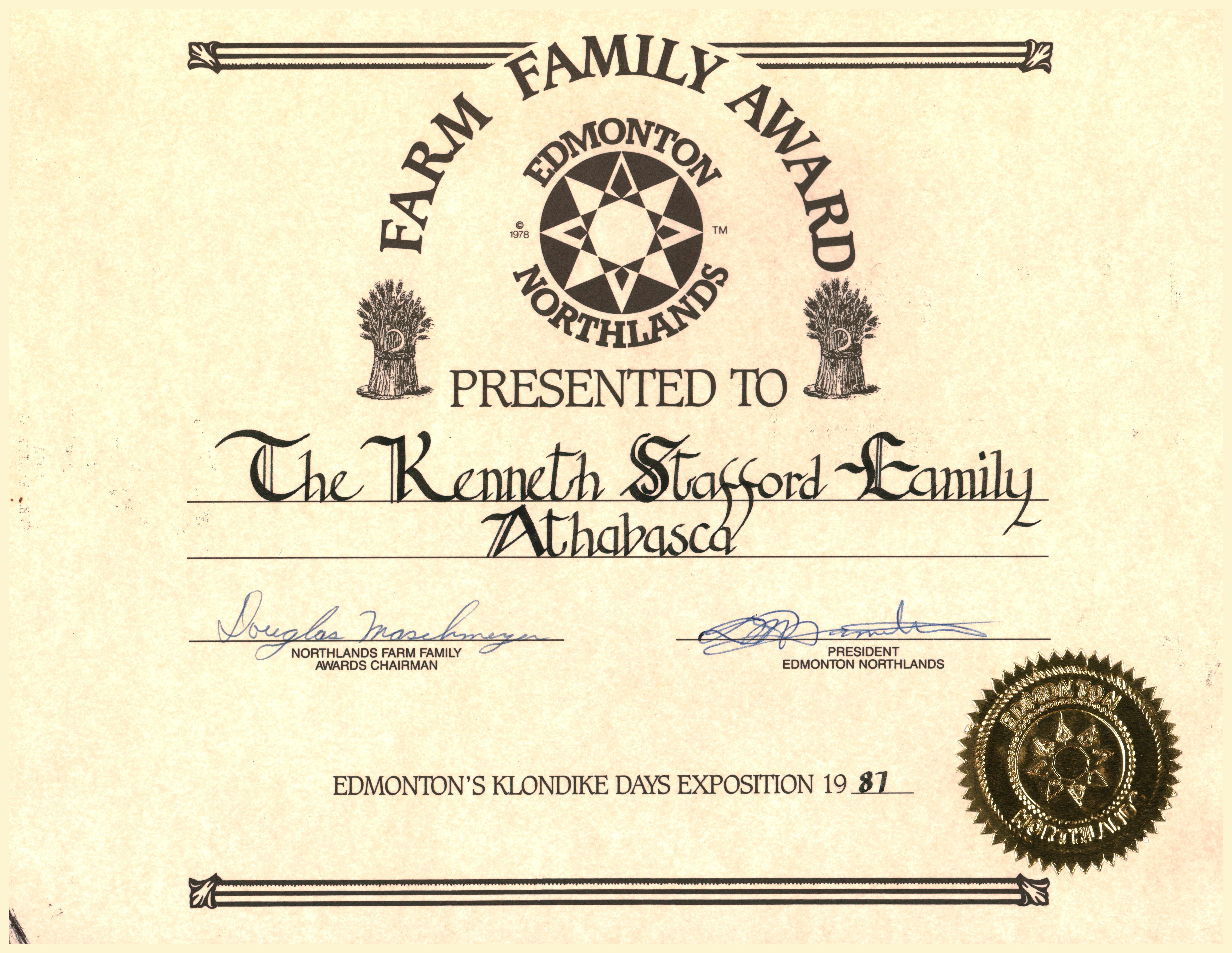 Farm Family Award. 1987. Farm Family Award. 1987.