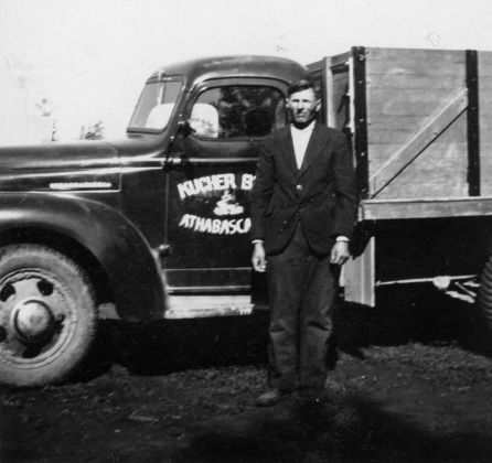Nick's first truck in Canada, bought with brother. Hauled children from district to Athabasca track meet. Nick's first truck in Canada, bought with brother. Hauled children from district to Athabasca track meet.