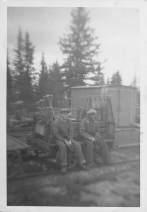 Nick's photo of co-workers on CNR 'speeder car' around Nordegg. Nick's photo of co-workers on CNR 'speeder car' around Nordegg.