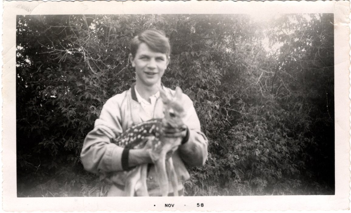 Ron holding baby deer – July 1958 Ron holding baby deer – July 1958