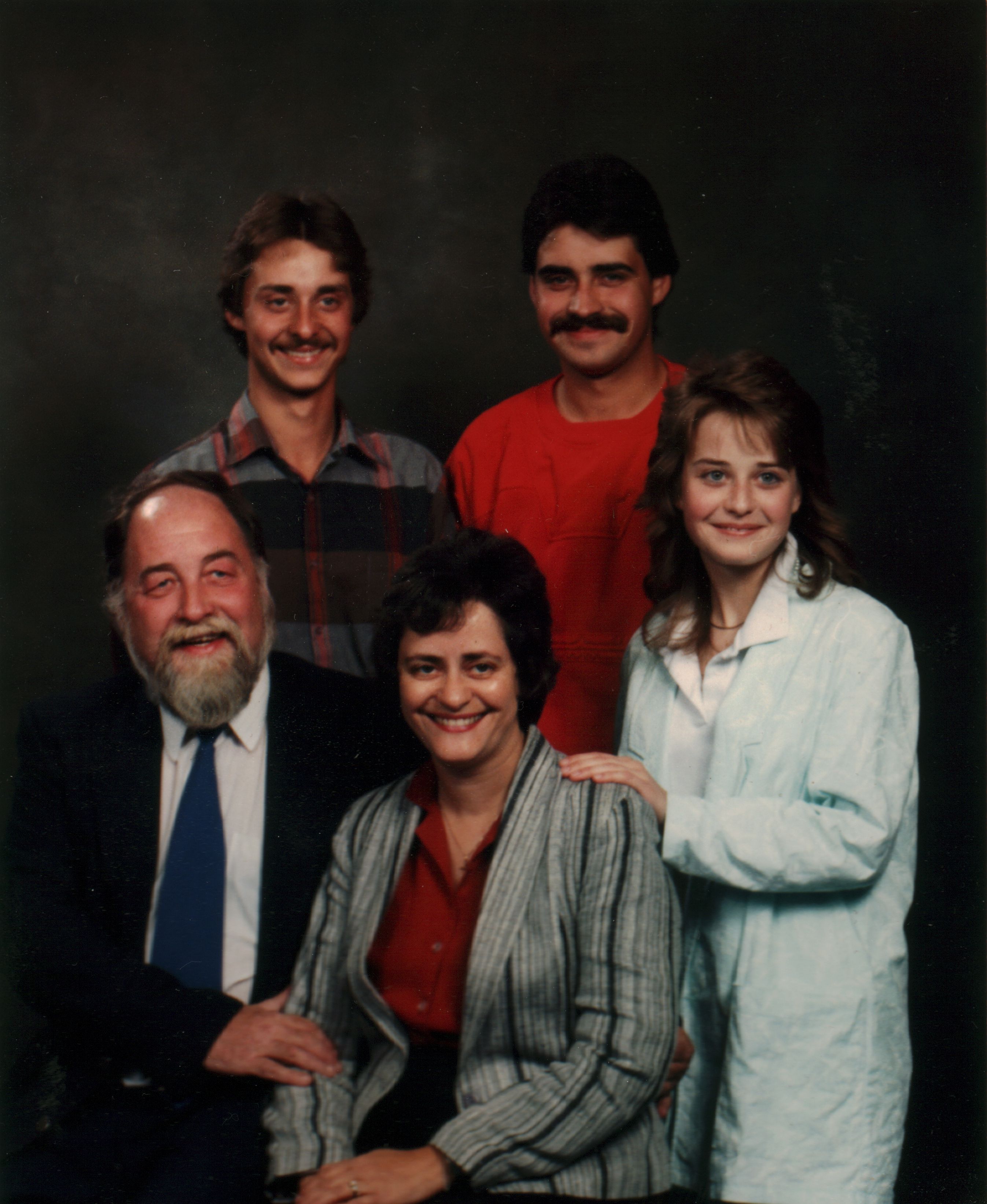 Neaves family. Back row, left to right: Mark, Mitch. Front row, left to right: Jim, Rosemary, Valerie. 1980s. Neaves family. Back row, left to right: Mark, Mitch. Front row, left to right: Jim, Rosemary, Valerie. 1980s.