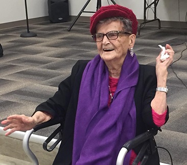 Vera at her 100th birthday party, ready to receive 74 flowers from each of the family members who attended the party. Vera at her 100th birthday party, ready to receive 74 flowers from each of the family members who attended the party.