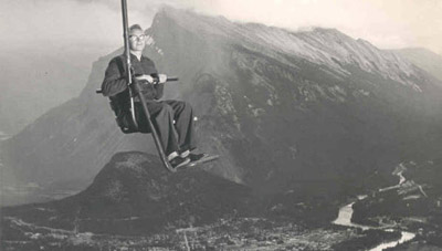 Albert Karvonen on a ski lift