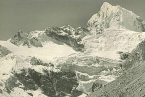 View of south face of Mt. Chombu 6363m. The Sebu Cho is fed by the ice-fall below Chombu 6363m.